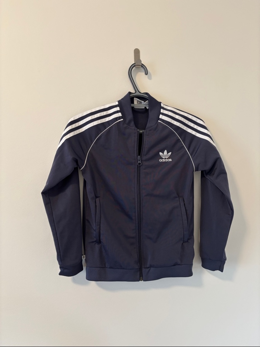 adidas Kids Navy Blue Bomber Jacket with White Stripes Size S